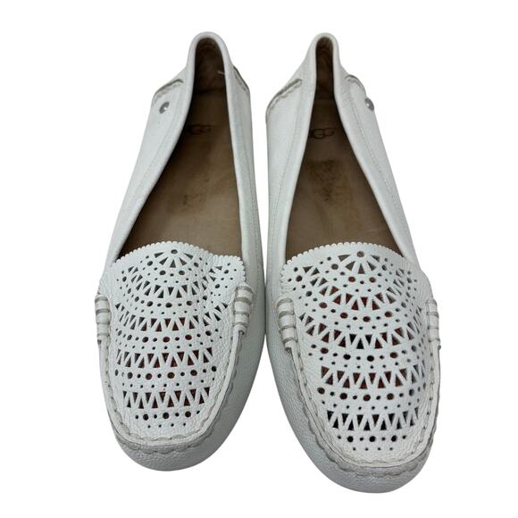 Ugg Claire Leather Loafer Perforated Laser Cut Ivory Casual Slip On Shoe - 9.5 - Picture 2 of 7